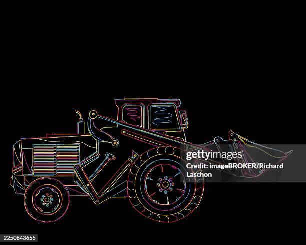 vector illustration of colorful funky loader over black - hydraulics stock illustrations