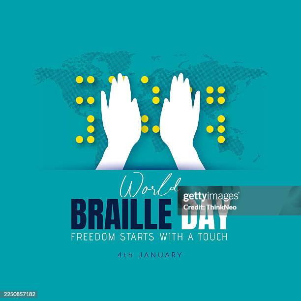 world braille day vector illustration celebrating january 4th, featuring the braille alphabet as a means of communication on a flat background - visual learning stock illustrations