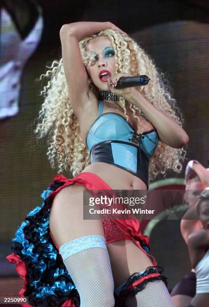 Christina Aguilera at KIIS-FM's 'Wango Tango' two day concert series at Dodger Stadium in Los Angeles, Ca. 6/16/01.Photo by Kevin Winter/Getty Images.