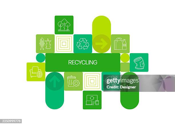 recycling related vector illustration. garbage, compost, zero waste, paper, plastic, electronic waste, ecology - compost stock illustrations