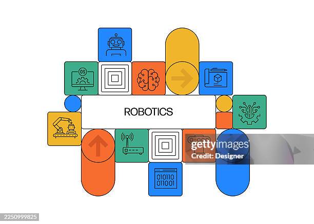 robotics related vector illustration. machine learning, artificial intelligence, automated, robot, futuristic, computer. - android mockup stock illustrations