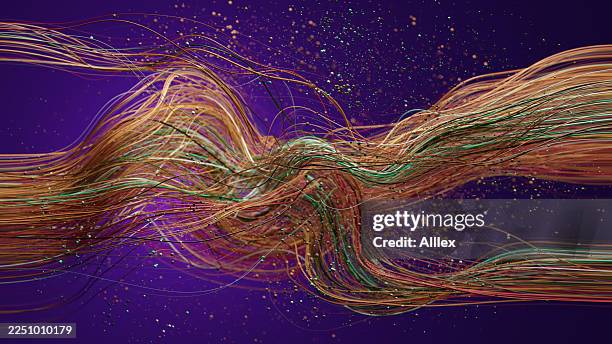 vibrant abstract data streams: colorful waveforms flow across a deep blue background - changing color stock pictures, royalty-free photos & images