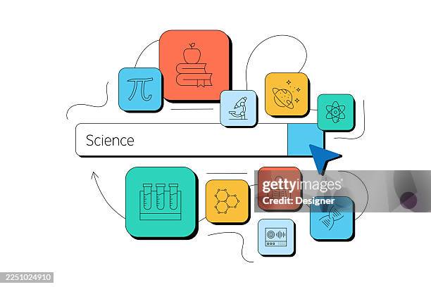 science related vector illustration. technology, innovation, research, data, scientific - simulation lab stock illustrations