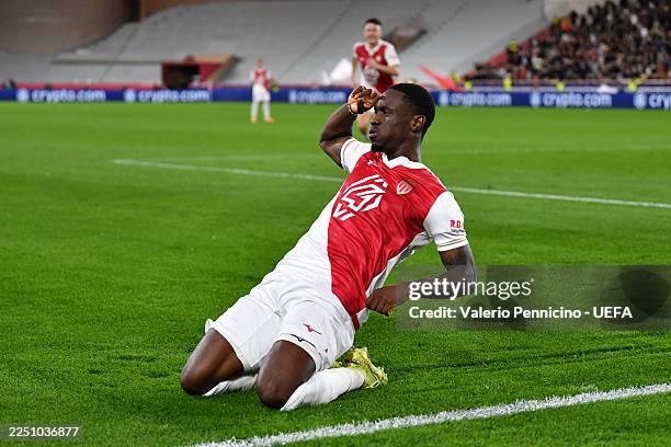 Folarin Balogun of AS Monaco celebrates scoring his team's first goal during the UEFA Champions League 2025/26 League Phase MD6 match between AS...