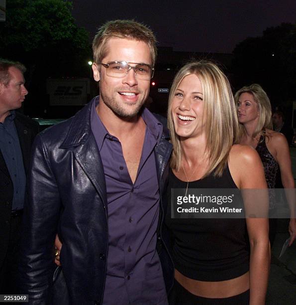 Brad Pitt and Jennifer Aniston at the premiere of "Rock Star" at the Mann Village Theater in Los Angeles, Ca. 9/4/01. Photo by Kevin Winter/Getty...