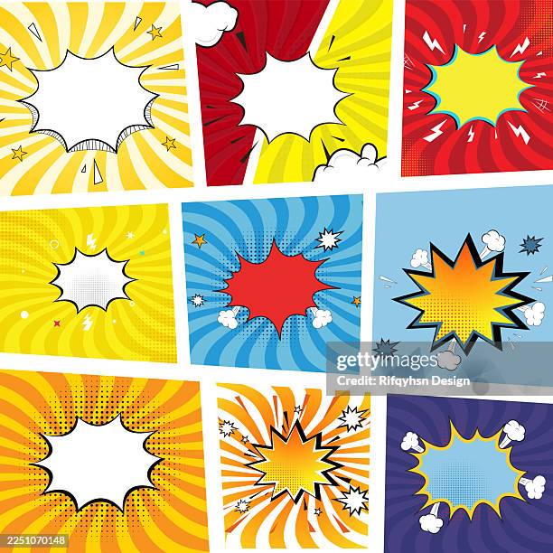 pop art speech comic cartoon set - comic explosion stock illustrations