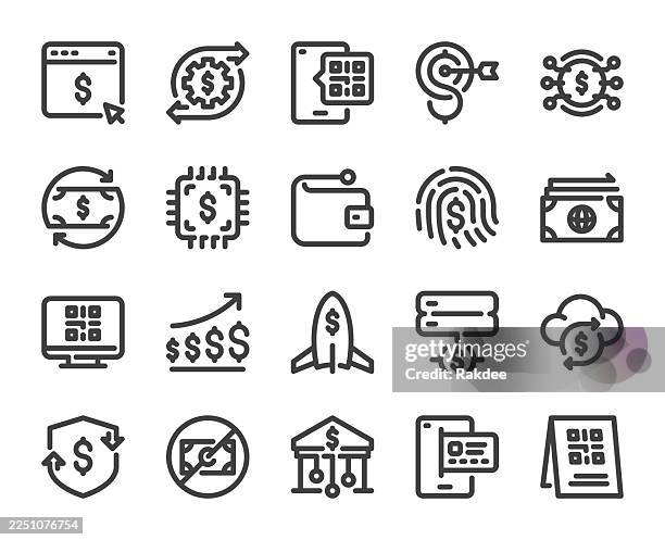 fintech - bold line icons - insurance technology stock illustrations