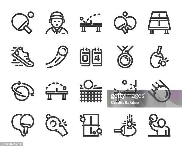 table tennis - bold line icons - old school ping pong stock illustrations