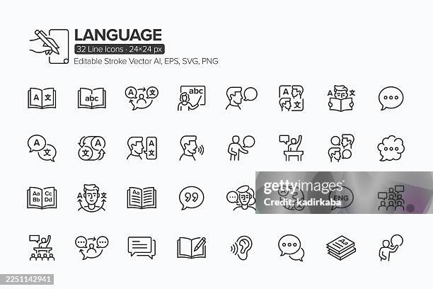 language line icon set · 32 icons - pronunciation stock illustrations