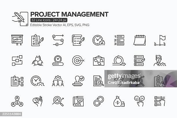 projektmanagement-zeilen-icon-set · 32 ikonen - projektmanagement stock-grafiken, -clipart, -cartoons und -symbole