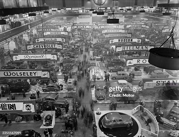 View from the balcony of the main hall at the London Motor Show, Earls Court, London, United Kingdom, 18th-28th October 1950.