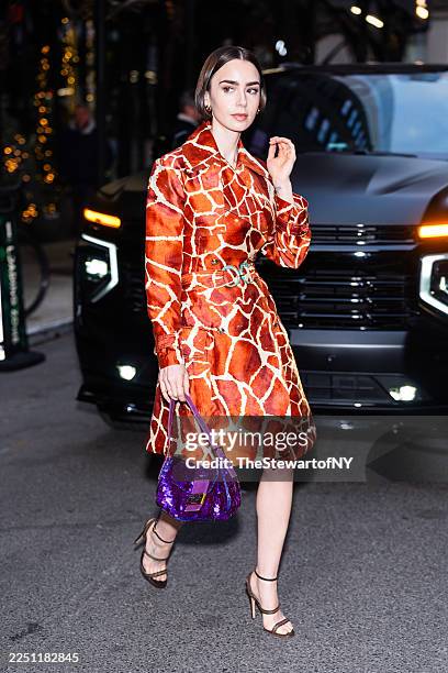 Lily Collins is seen in Midtown on December 10, 2025 in New York City.