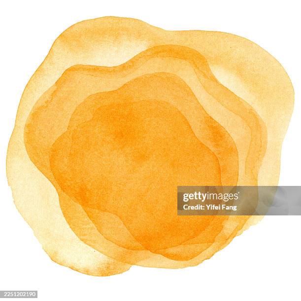 abstract yellow watercolor layered irregular circular curves composition - acuarela en papel fotografías e imágenes de stock