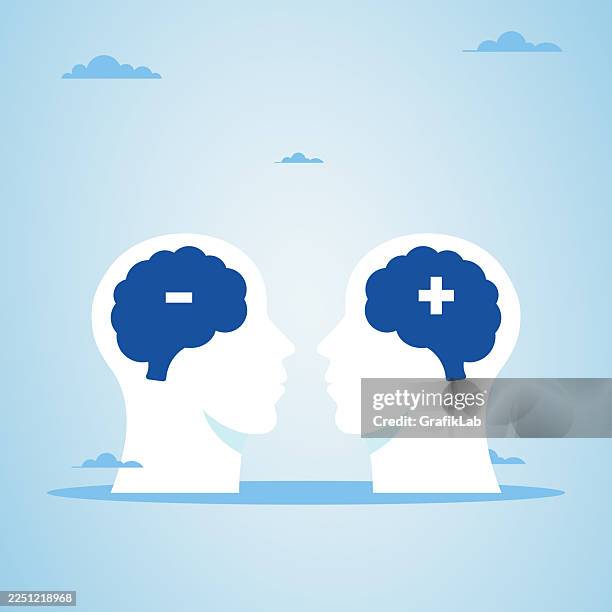 brain design with plus minus signs symbolizing contrasts in analytical thinking and decision making process - learning loss stock illustrations