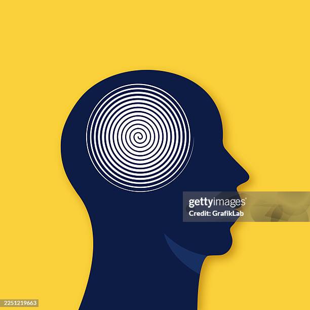 human head silhouette hypnosis mind spiral concept - circular maze stock illustrations