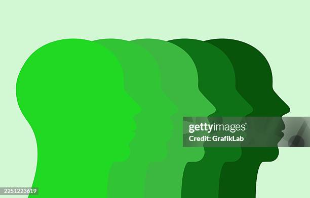 human head silhouettes green color gradient sequence group diversity concept - mint green gradient stock illustrations