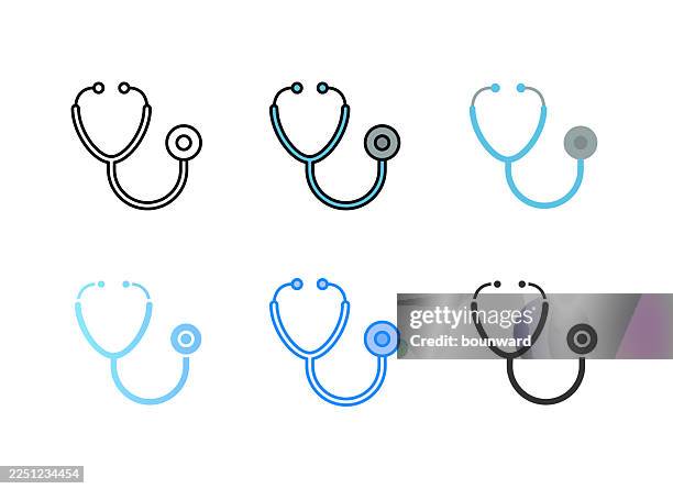 stethoscope icon. 6 different styles. editable stroke. - looking at multiple monitors stock illustrations