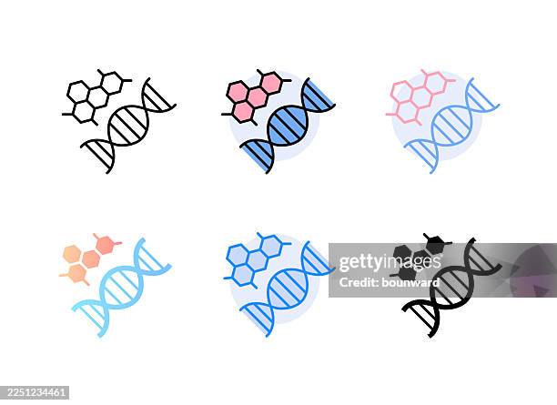 dna icon. 6 different styles. editable stroke. - life science stock illustrations