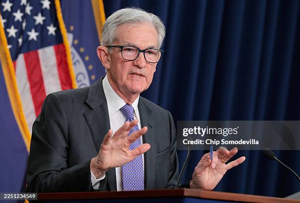 Federal Reserve Chair Jerome Powell speaks during a press conference following the Federal Open Markets Committee meeting at the Federal Reserve on...