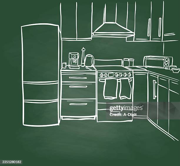 modern kitchen layout chalkboard - pepper grinder stock illustrations