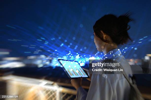 asian women using artificial intelligence - big data screen stock pictures, royalty-free photos & images