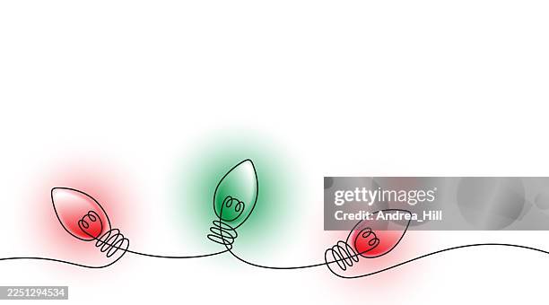 red and green christmas twinkle light continuous line drawing border with editable stroke - string lights transparent background stock illustrations