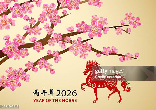 plum blossom of horse year - chinese new year stock illustrations