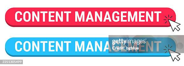 content management - red and blue buttons with cursor on white background - content management system stock illustrations