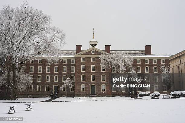 View of University Hall on the campus of Brown University, in Providence, Rhode Island on December 14, 2025. Hundreds of police officers hunted...