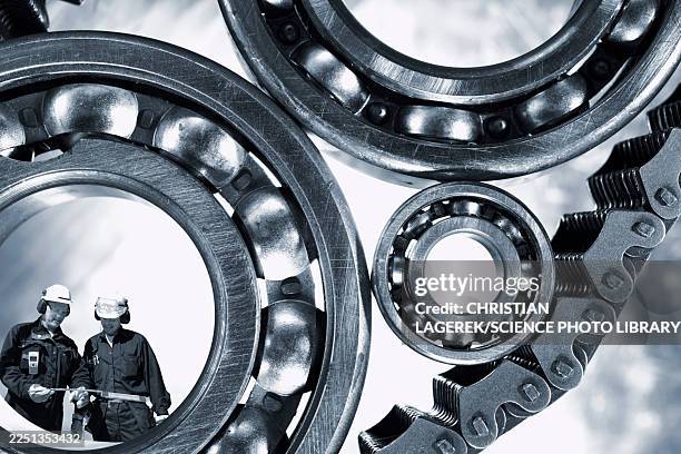 industrial engineers inspecting machinery, composite image - ball bearing stock pictures, royalty-free photos & images