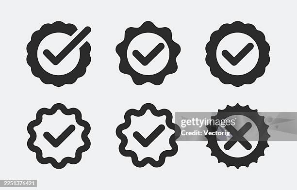 checklist icons set – tick, cross & badge symbols - wrong package stock illustrations