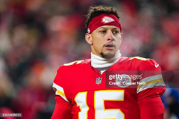 Patrick Mahomes of the Kansas City Chiefs warms up prior to an NFL football game against the Houston Texans at GEHA Field at Arrowhead Stadium on...