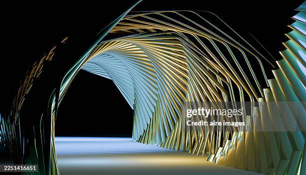 abstract futuristic tunnel design with golden light - estrutura criada por humanos imagens e fotografias de stock