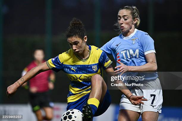 Gaia Distefano of Parma Calcio Women and Megan Connolly of S.S. Lazio play during the match of the ninth day of the Serie A Women Athora Championship...