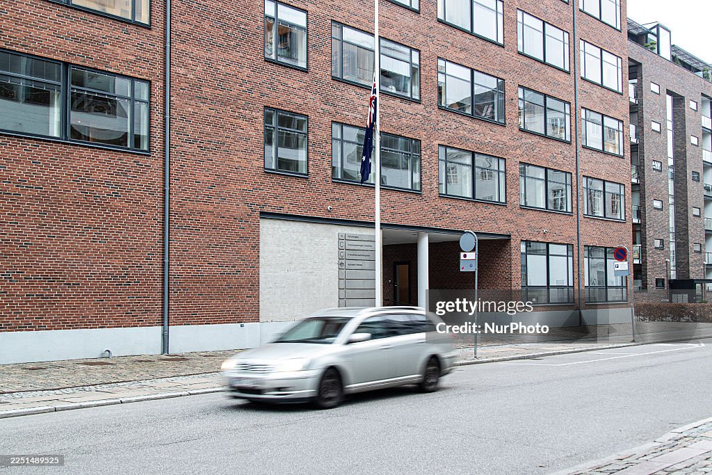 Flags Are At Half-mast At The Australian Embassy In Copenhagen