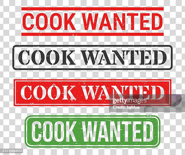 cook wanted - rubber stamp set on blank background - chef logo stock illustrations