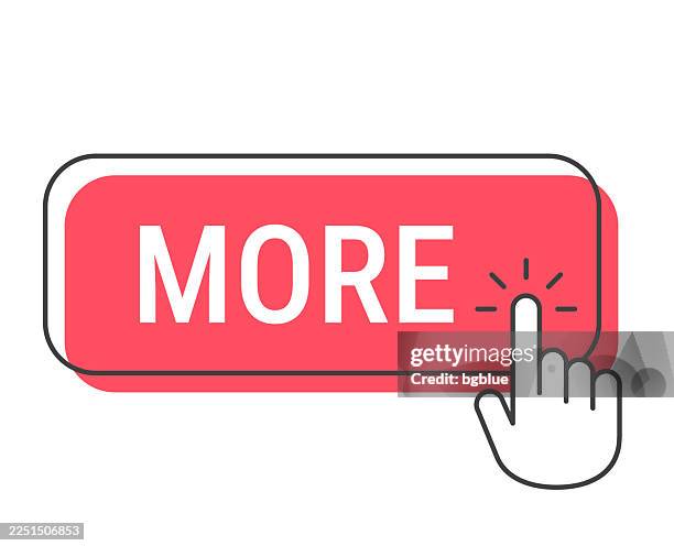more - click button with hand cursor on white background - hand pushing button stock illustrations