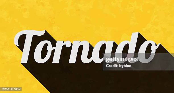 tornado - text with long shadow on textured yellow background - wind damage stock illustrations