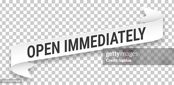 open immediately - 3d banner on transparent background - now open sign stock illustrations