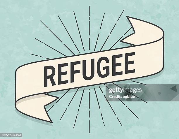 refugee - banner in retro vintage style - old textured paper - immigration detention center stock illustrations