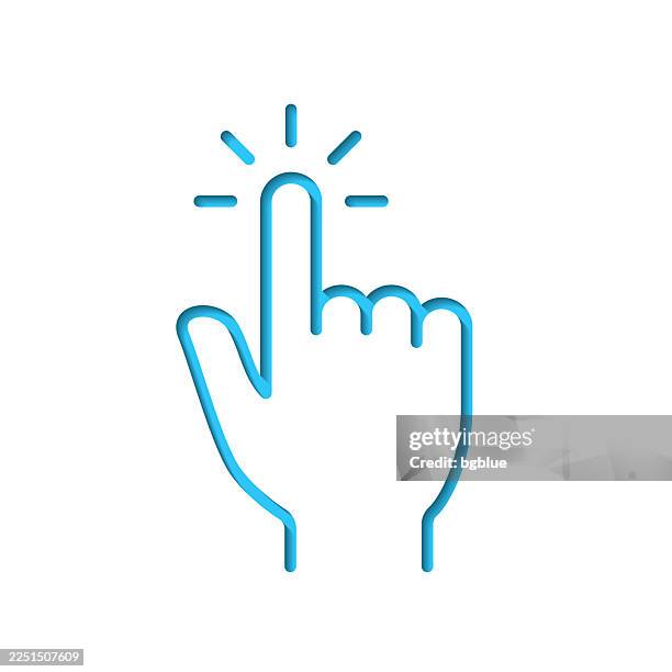 click with hand cursor. icon cut out on white paper with blue background - cursor icon editable stock illustrations