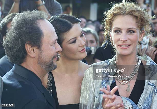 Billy Crystal, Catherine Zeta Jones and Julia Roberts at the premiere of 'America's Sweethearts' at the Village Theater in Los Angeles, Ca. 7/17/01....