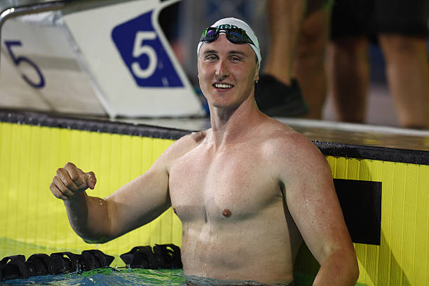 Cameron McEvoy reacts after the Mens 25m freestyle round 1 during the Australia vs the World swim meet at The Valley Pool on December 12, 2025 in...