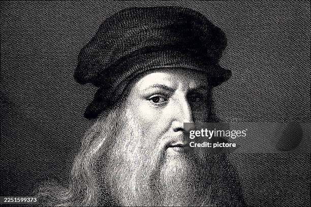 ilustraciones, imágenes clip art, dibujos animados e iconos de stock de leonardo da vinci, nacido el 15 de abril de 1452 cerca de vinci, italia, y fallecido el 2 de mayo de 1519 en francia, fue el polímata renacentista por excelencia. - leonardo da vinci