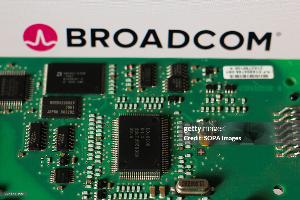 In this photo illustration, the Broadcom logo is seen in the