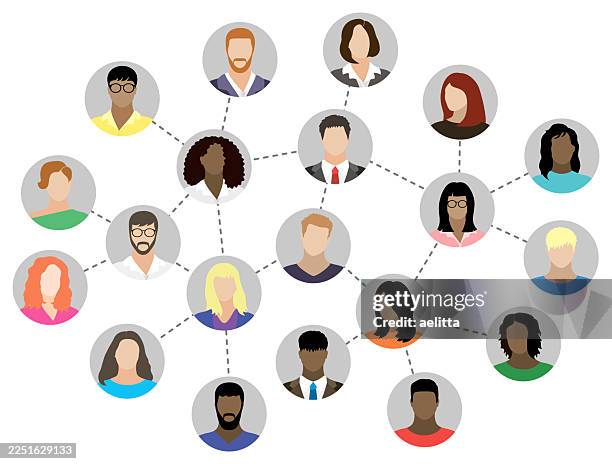 illustration of people icons connected through an abstract design. - human connection stock illustrations
