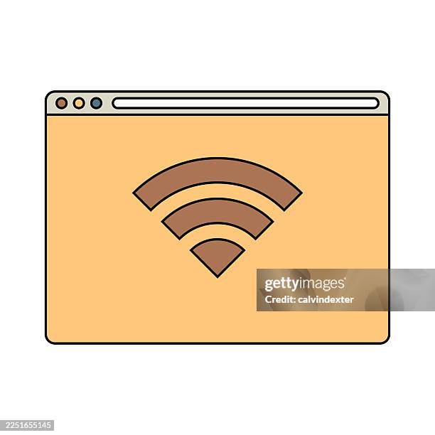 stockillustraties, clipart, cartoons en iconen met retro style web browser wifi icon symbol - bezig met verbinden