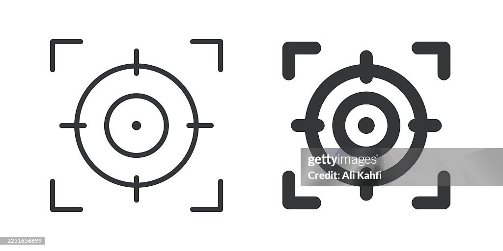 Target thin line and glyph solid icon. Editable stroke and perfect pixel isolated on transparent background