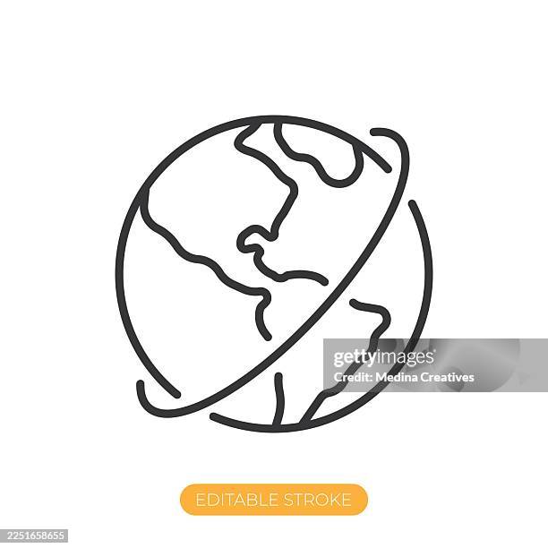 rotating earth icon. editable stroke thin line icon - location tracking stock illustrations