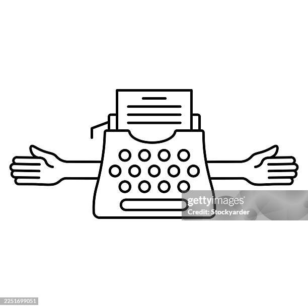 typewriter and hands line icon.editable stroke - typewriter isolated stock illustrations